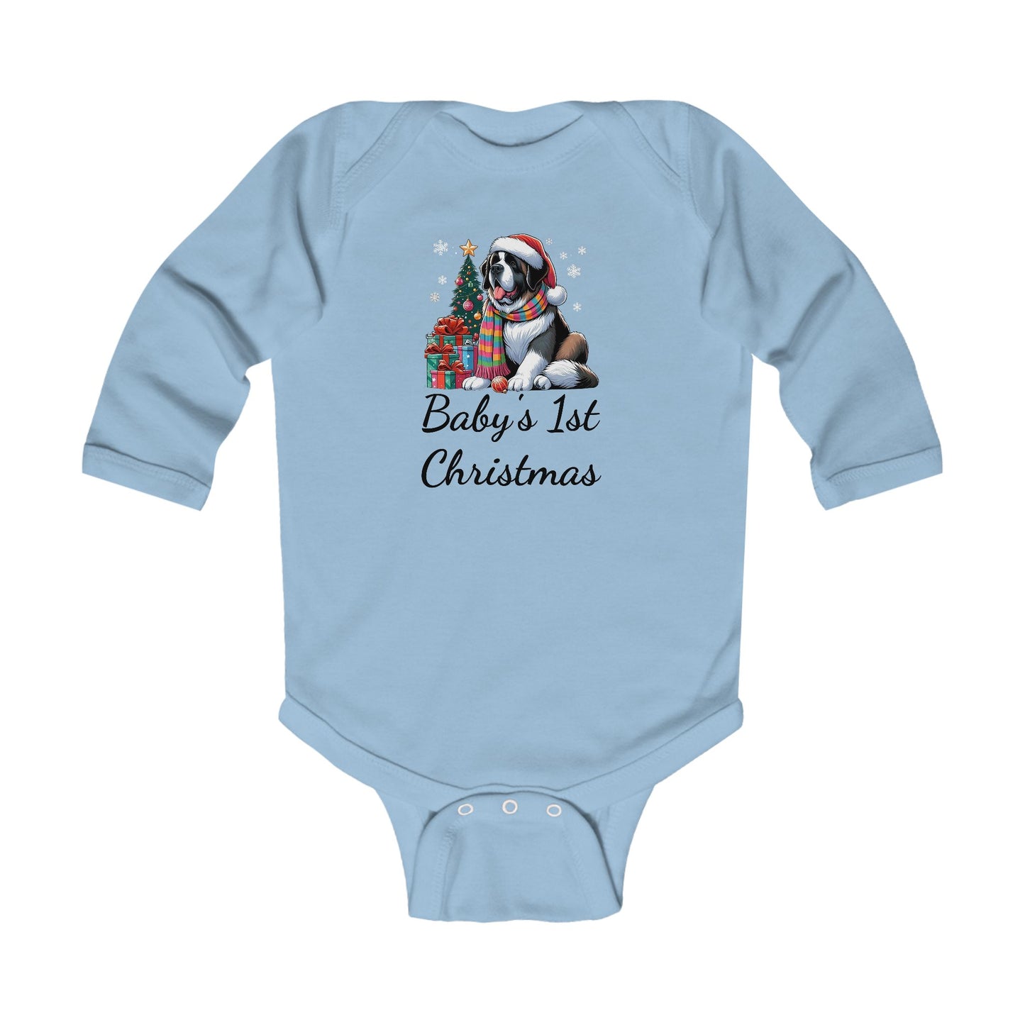 Baby's 1st Christmas Long Sleeve Bodysuit - Cute St. Bernard Infant Outfit