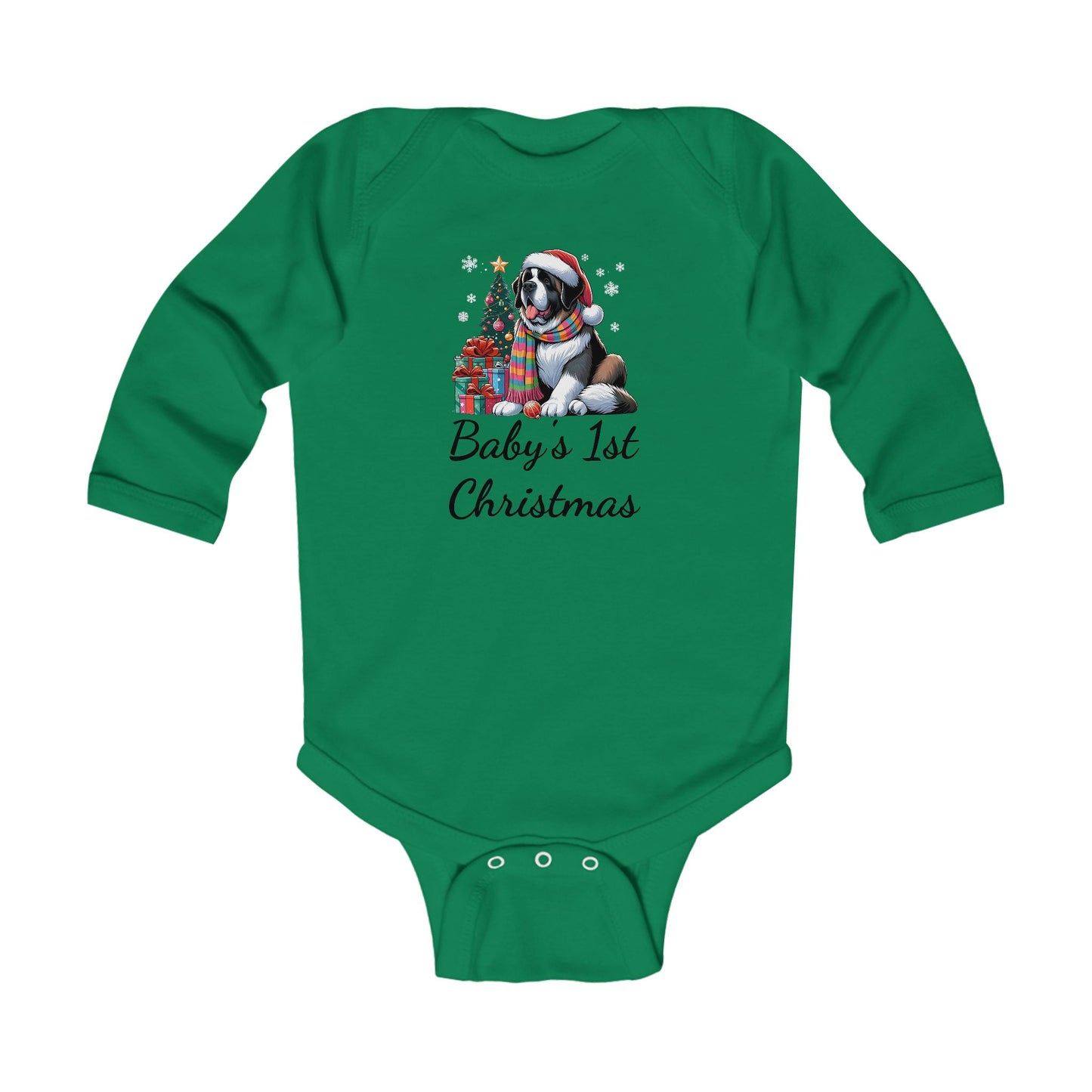 Baby's 1st Christmas Long Sleeve Bodysuit - Cute St. Bernard Infant Outfit