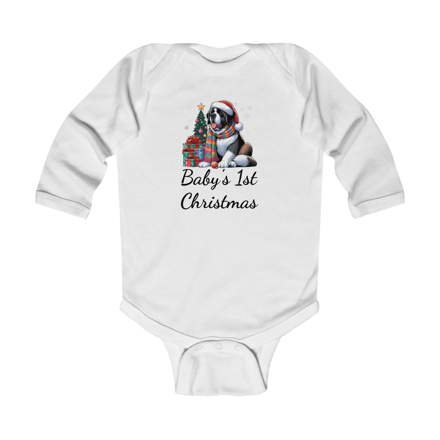 Baby's 1st Christmas Long Sleeve Bodysuit - Cute St. Bernard Infant Outfit