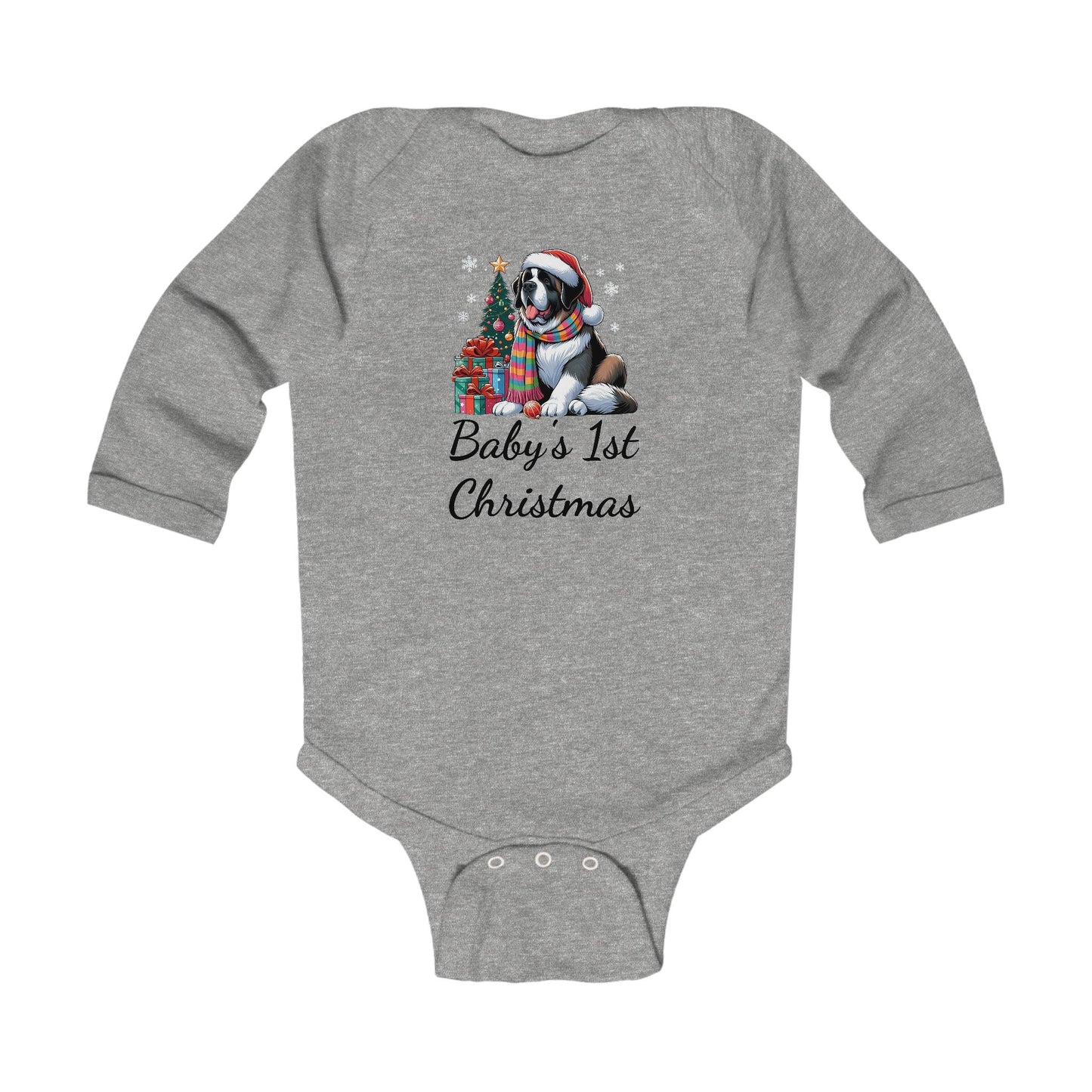 Baby's 1st Christmas Long Sleeve Bodysuit - Cute St. Bernard Infant Outfit