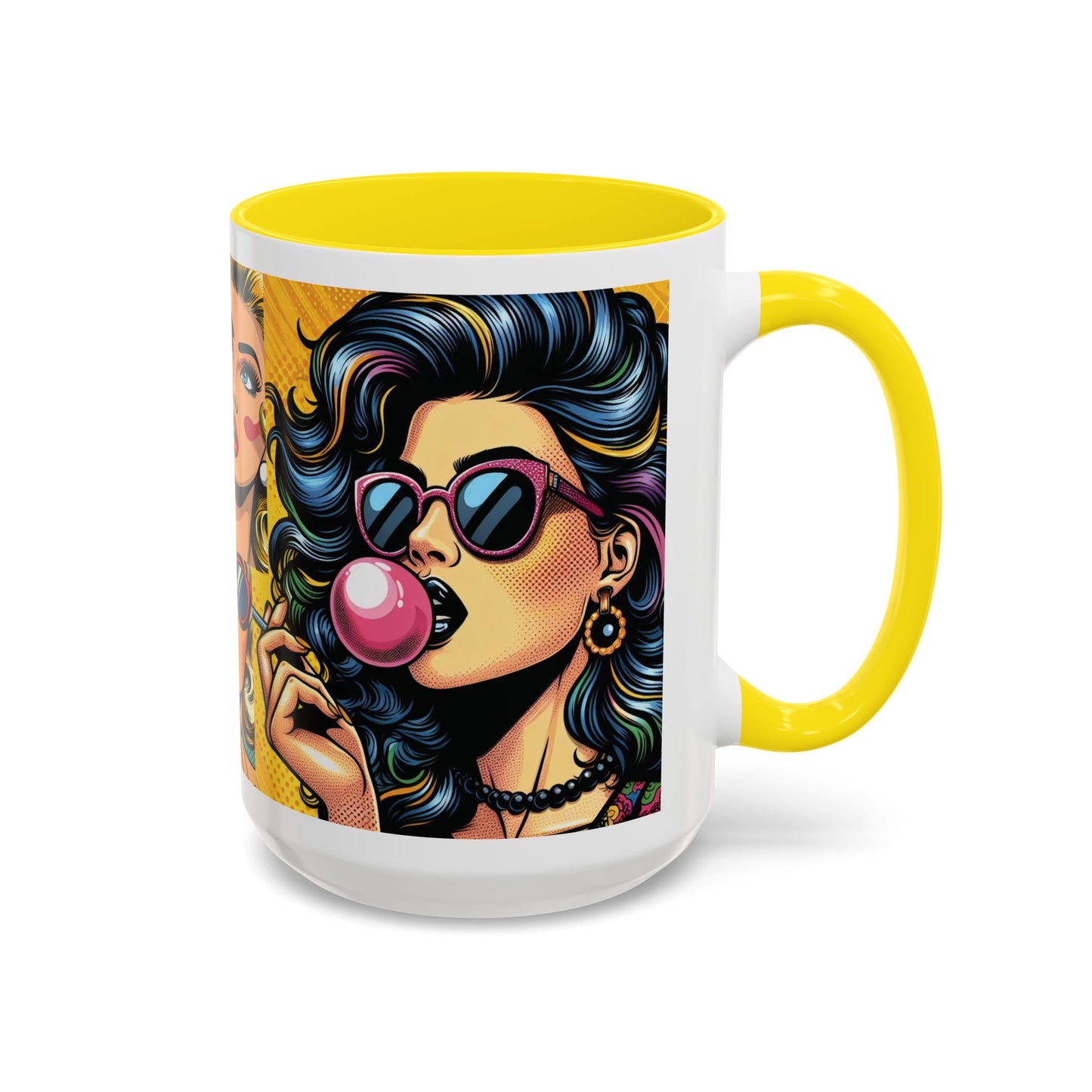 Vintage Glamour Accent Coffee Mug - Stylish 15oz Coffee Cup with Retro Pop Art Design