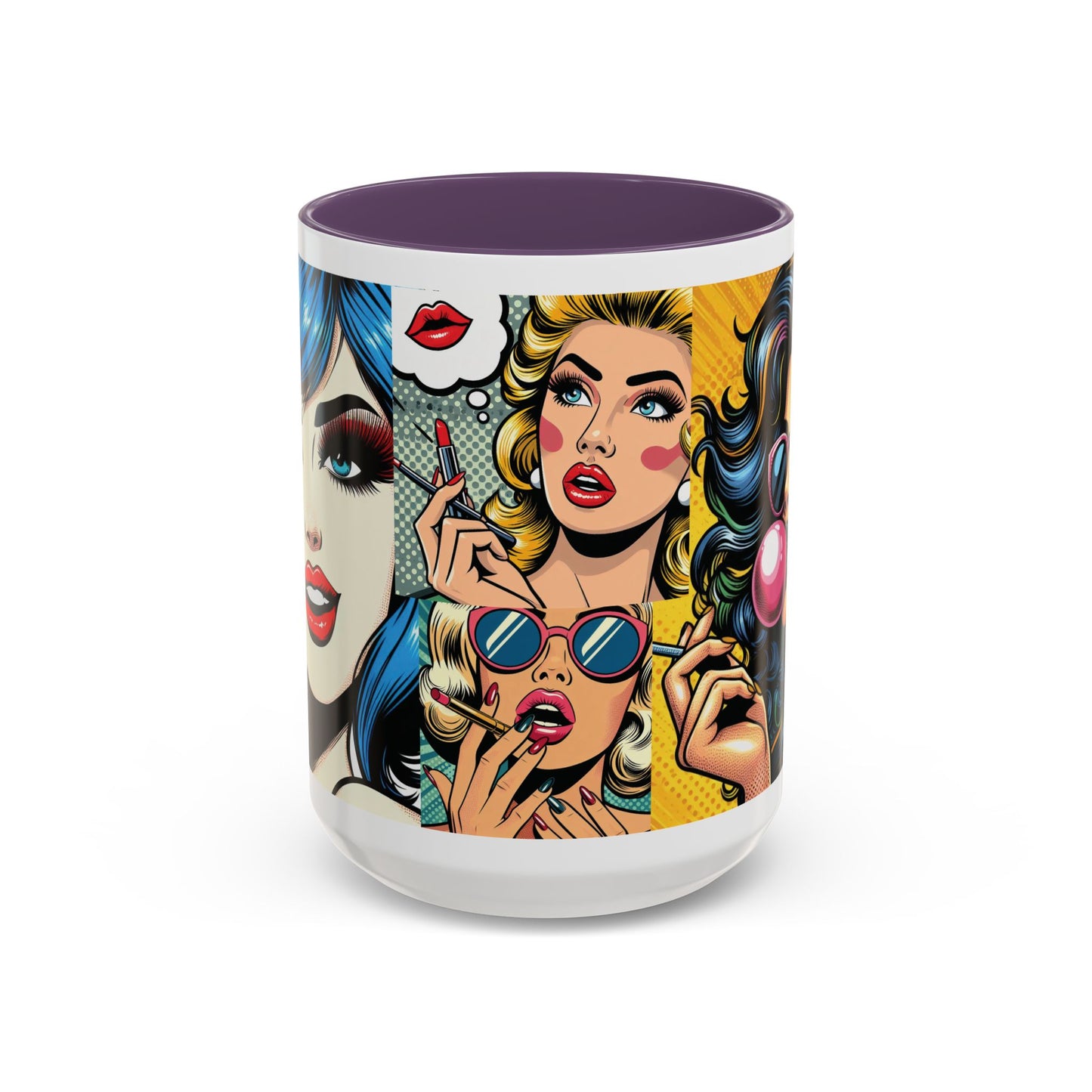 Vintage Glamour Accent Coffee Mug - Stylish 15oz Coffee Cup with Retro Pop Art Design