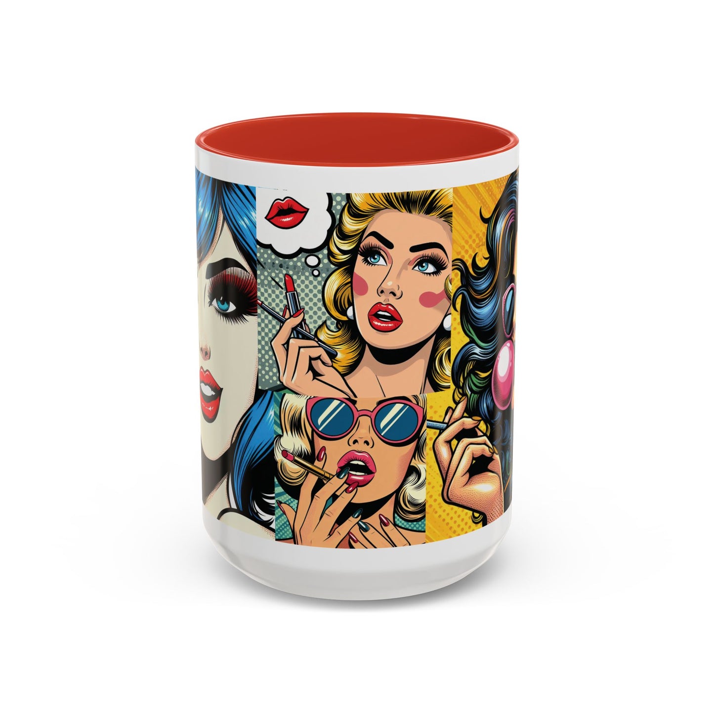 Vintage Glamour Accent Coffee Mug - Stylish 15oz Coffee Cup with Retro Pop Art Design