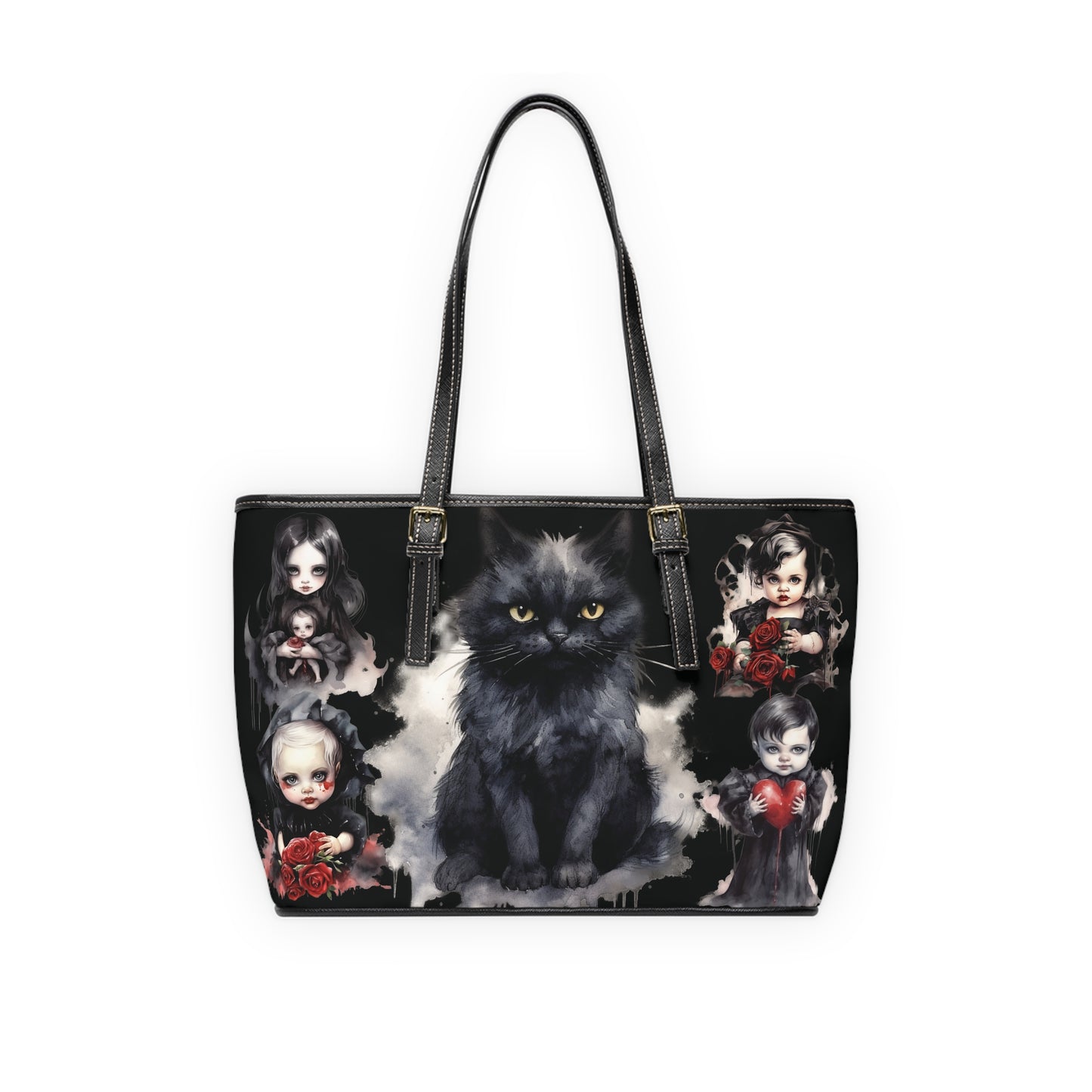 Gothic PU Leather Shoulder Bag with Dark Children