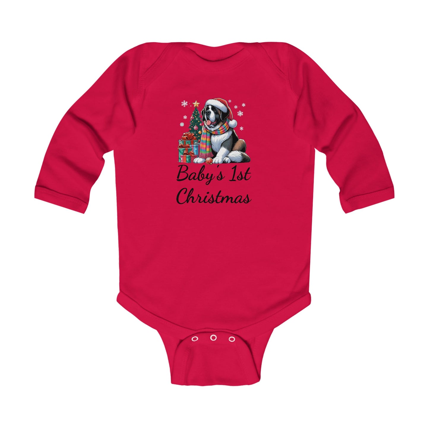 Baby's 1st Christmas Long Sleeve Bodysuit - Cute St. Bernard Infant Outfit