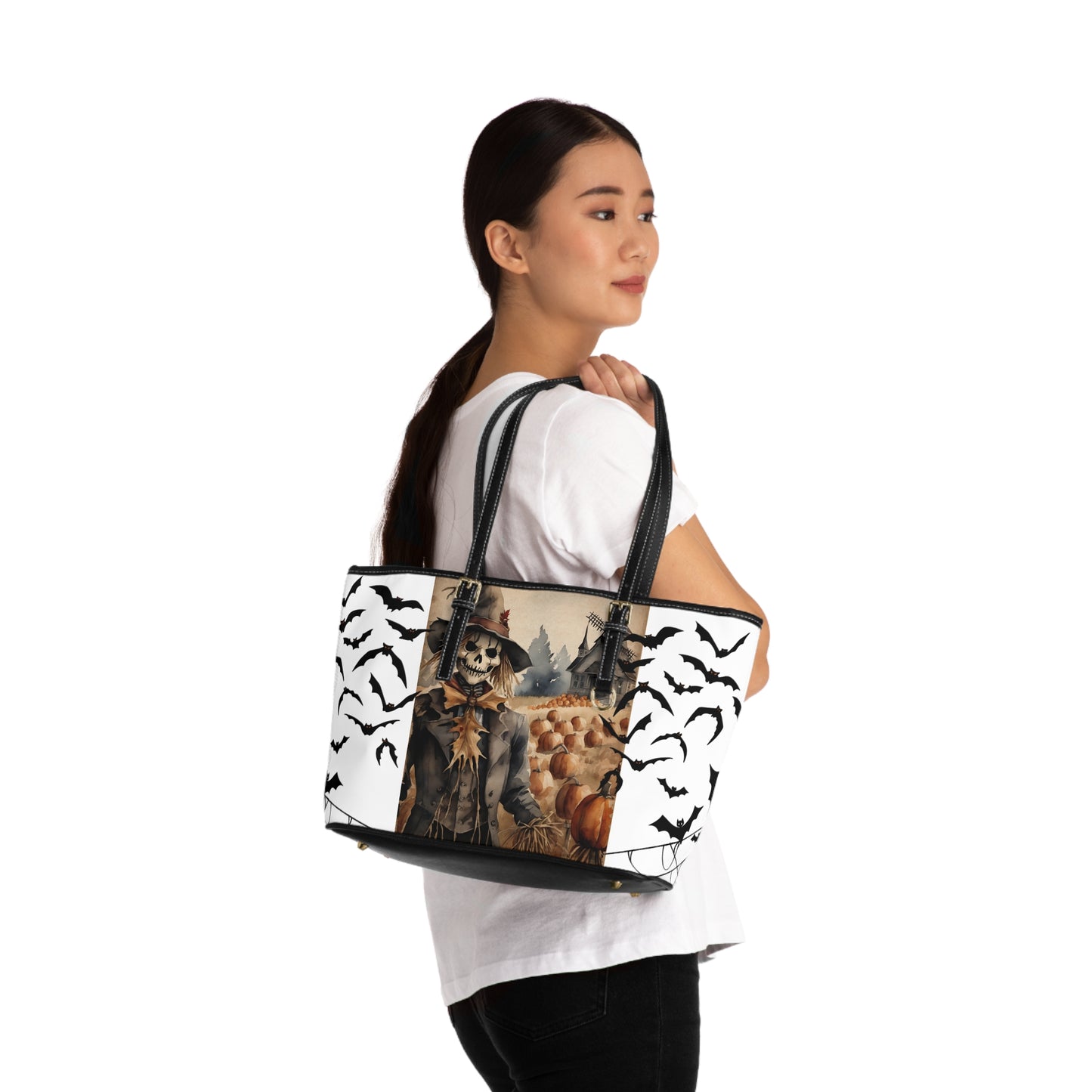 Halloween Scarecrow PU Leather Shoulder Bag - Spooky Autumn Vibes