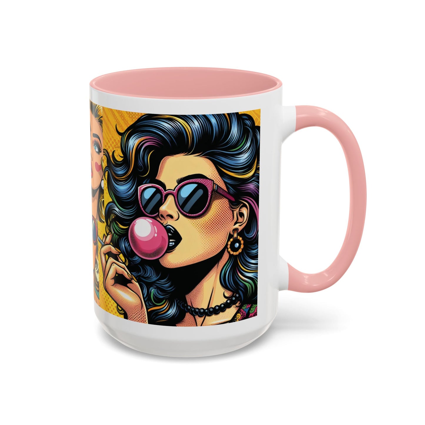 Vintage Glamour Accent Coffee Mug - Stylish 15oz Coffee Cup with Retro Pop Art Design