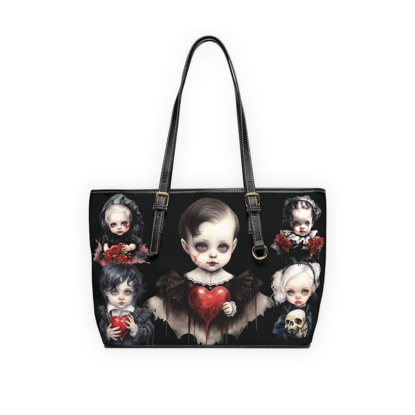 Gothic PU Leather Shoulder Bag with Dark Children