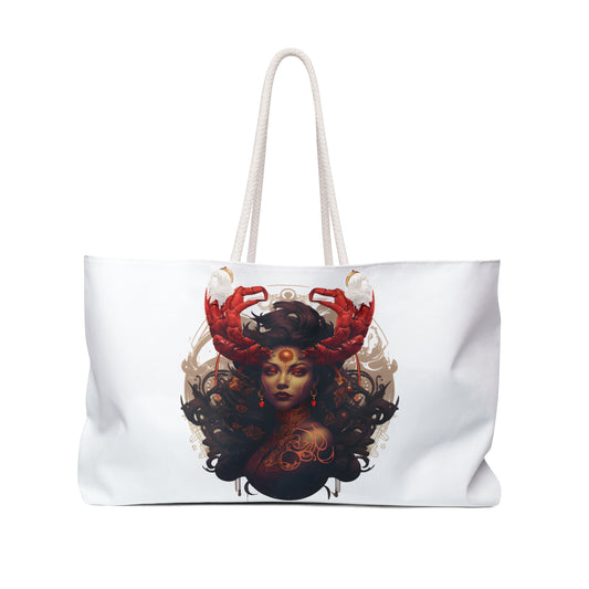 Elegantly Bold Weekender Bag with Mystical Cancer Goddess Design - Perfect for Getaways and Festivals