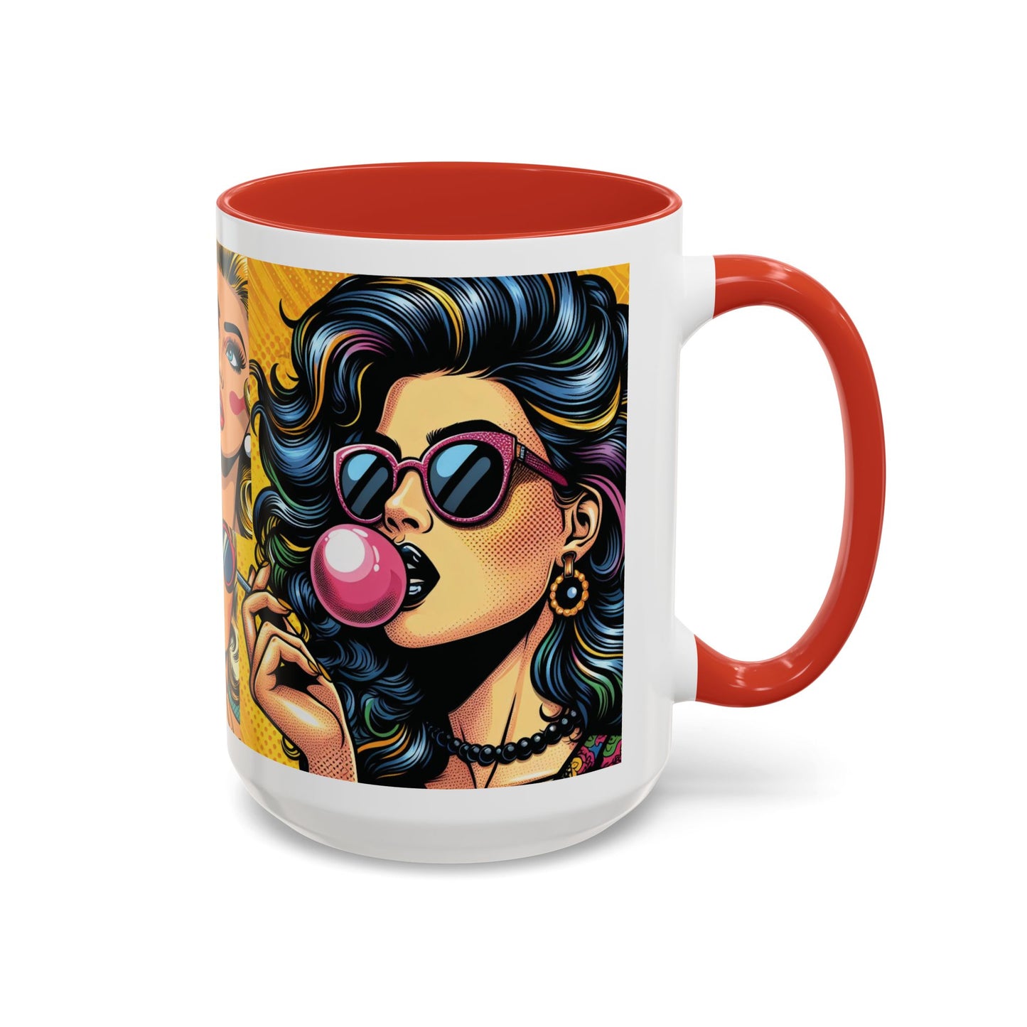 Vintage Glamour Accent Coffee Mug - Stylish 15oz Coffee Cup with Retro Pop Art Design