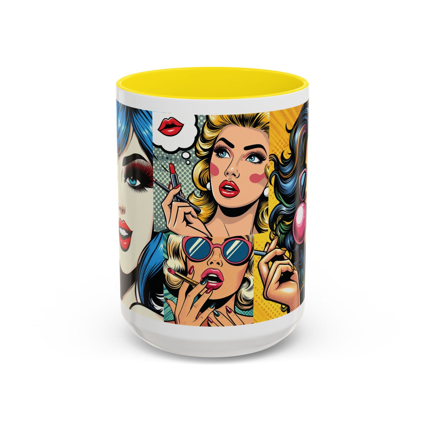 Vintage Glamour Accent Coffee Mug - Stylish 15oz Coffee Cup with Retro Pop Art Design