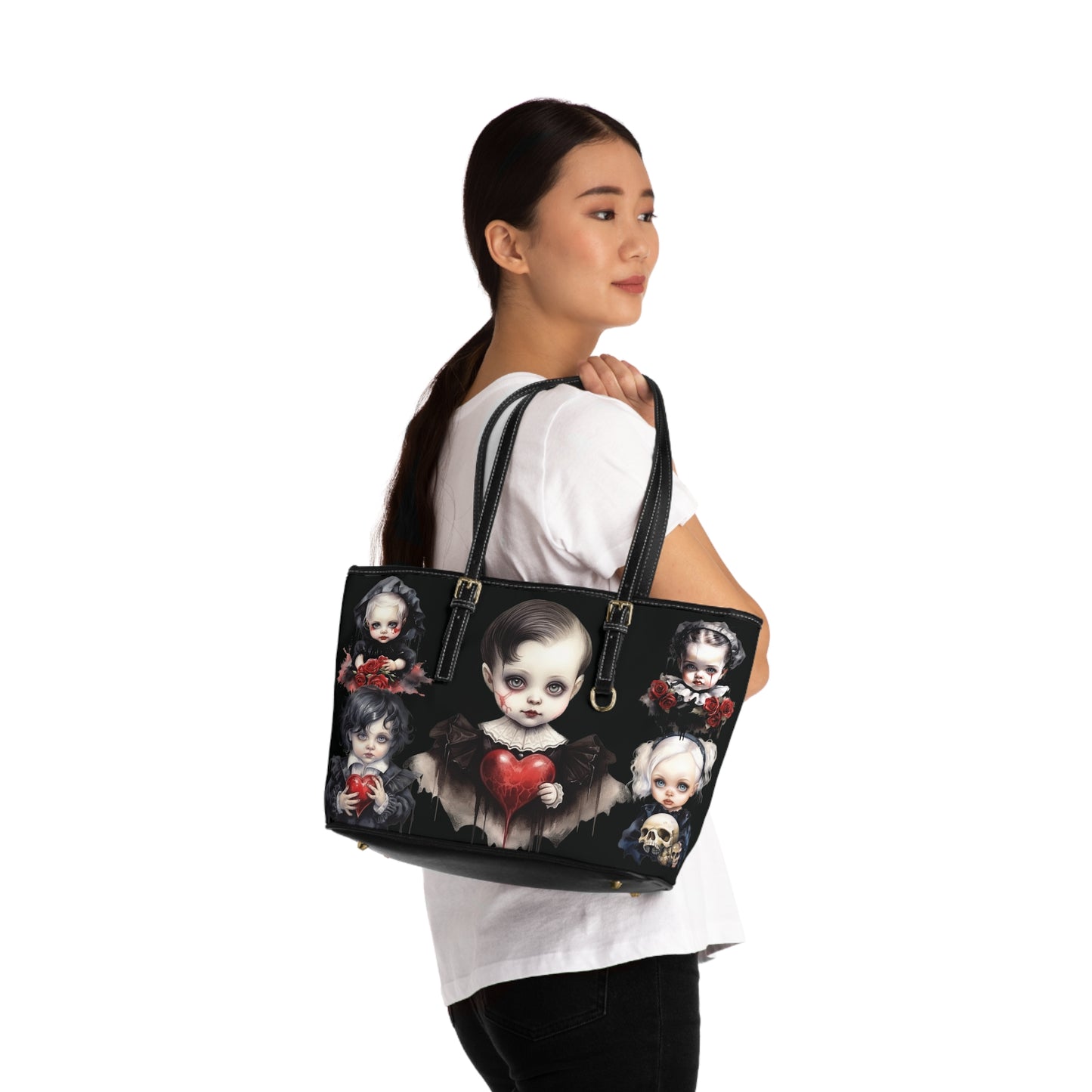 Gothic PU Leather Shoulder Bag with Dark Children