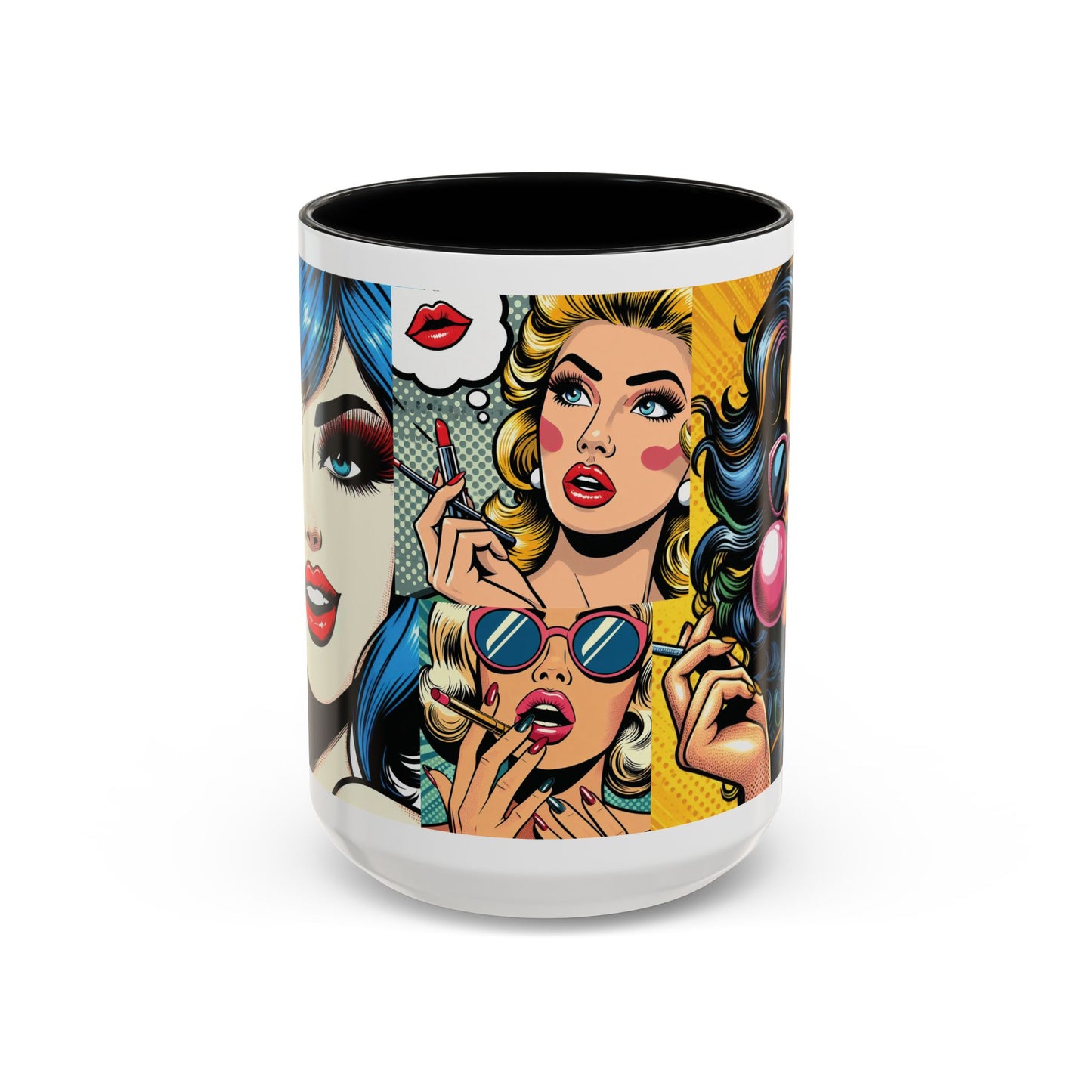 Vintage Glamour Accent Coffee Mug - Stylish 15oz Coffee Cup with Retro Pop Art Design