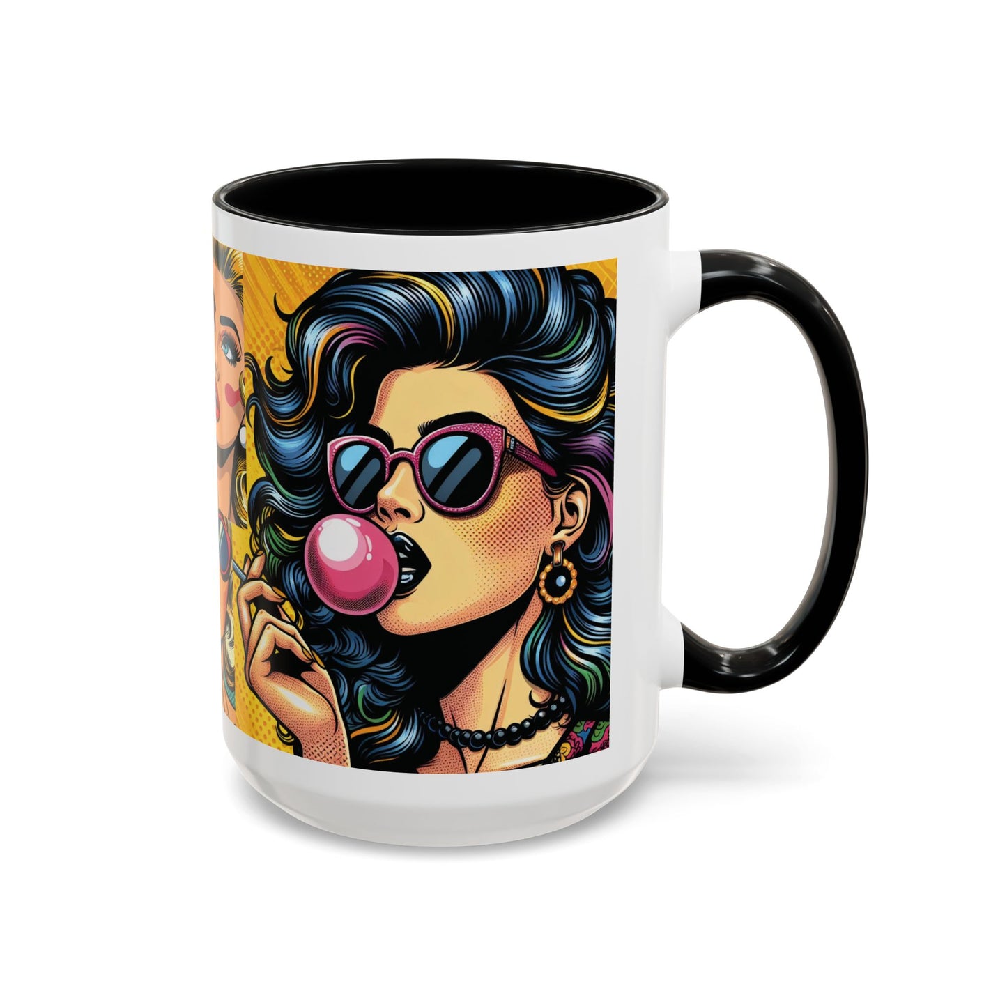 Vintage Glamour Accent Coffee Mug - Stylish 15oz Coffee Cup with Retro Pop Art Design