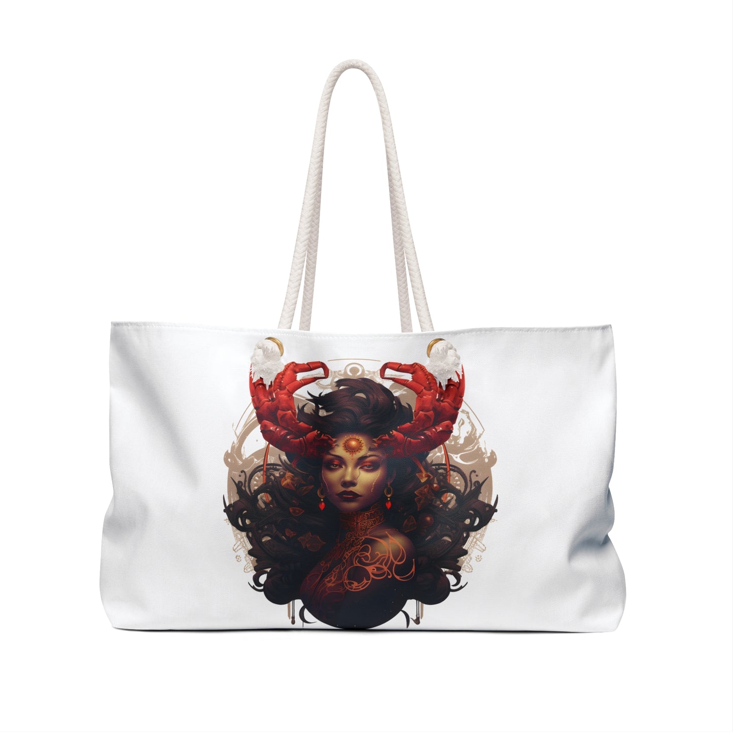 Elegantly Bold Weekender Bag with Mystical Cancer Goddess Design - Perfect for Getaways and Festivals