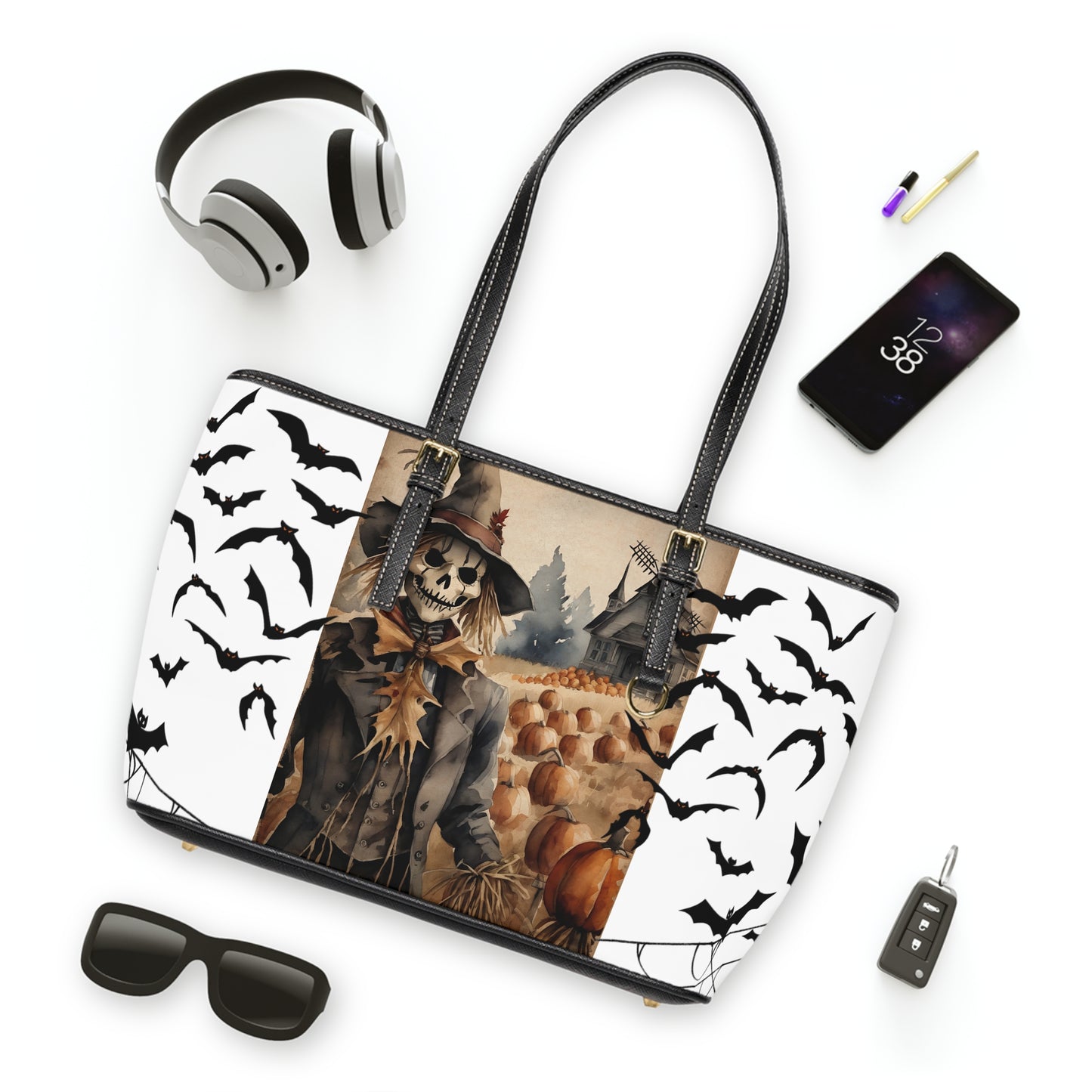 Halloween Scarecrow PU Leather Shoulder Bag - Spooky Autumn Vibes