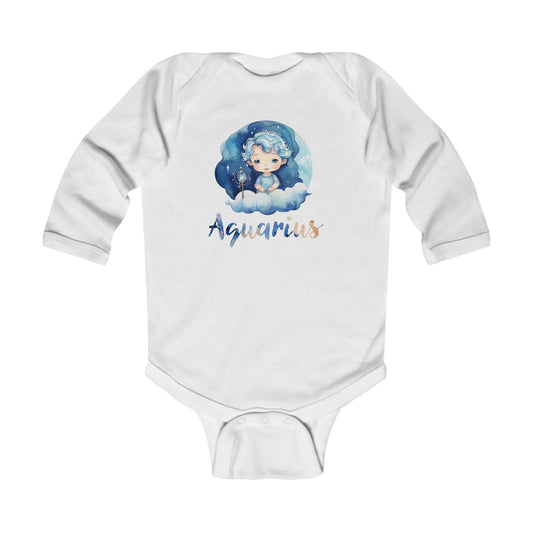 Aquarius Baby Long Sleeve Bodysuit | Cute Horoscope Infant Outfit